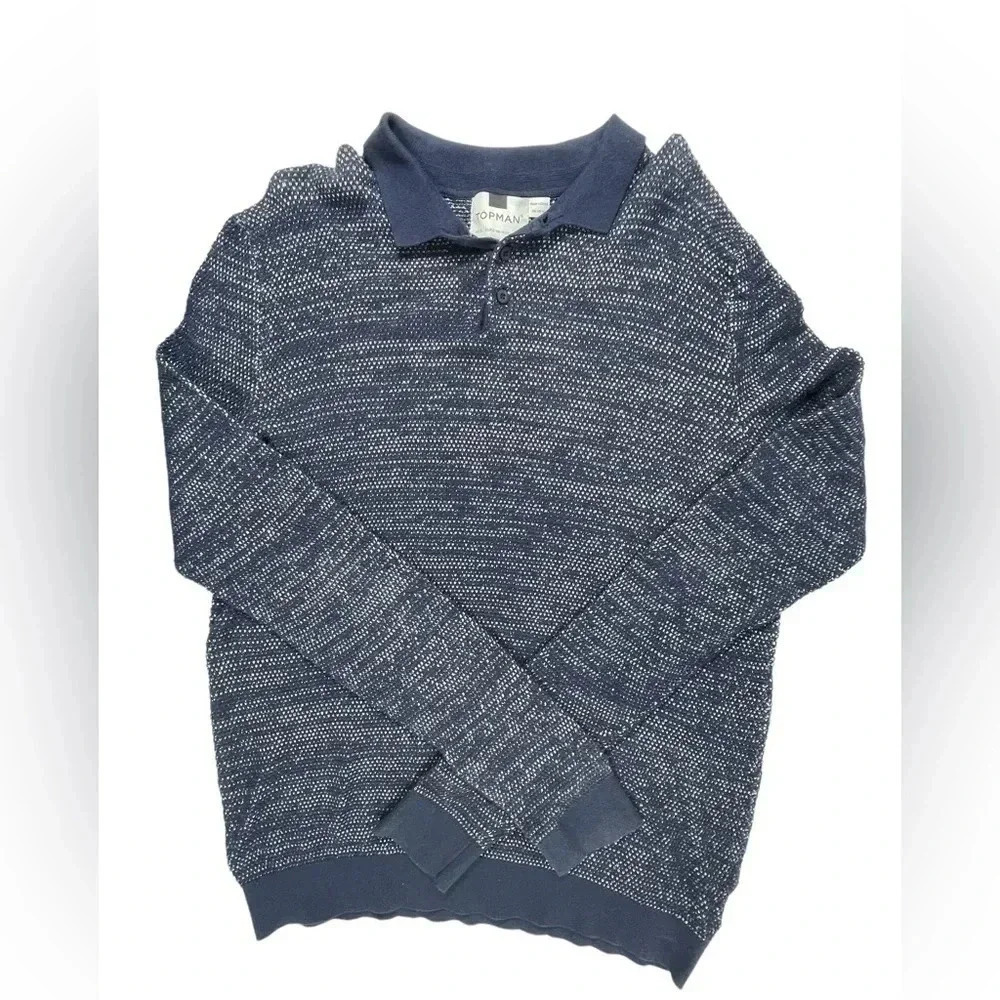 TOPMAN Blue Collared Thin Pullover Knitted Sweater Size XL